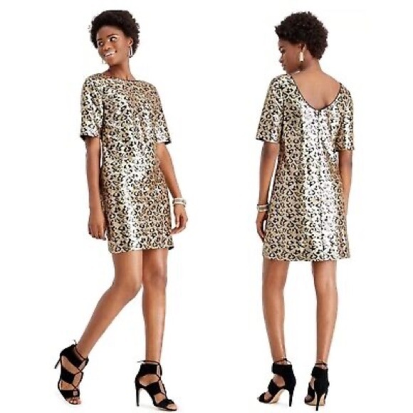 Betsey Johnson Women's Sequined Leopard Print Mini Shift Dress Sz 2 - Picture 1 of 11